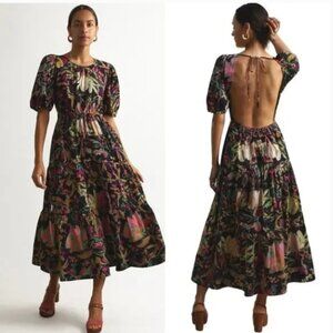 Conditions Apply Anthropologie Size S Floral Tiered Puff Sleeve Maxi Dress